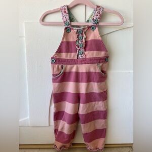 Matilda Jane Pink Striped Overalls with Floral Trim